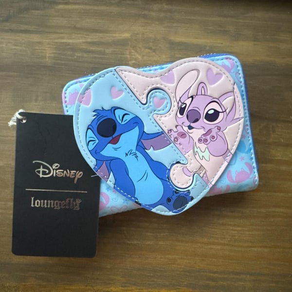 Disney Loungefly Stitch And Angel Heart Zip Around Wallet