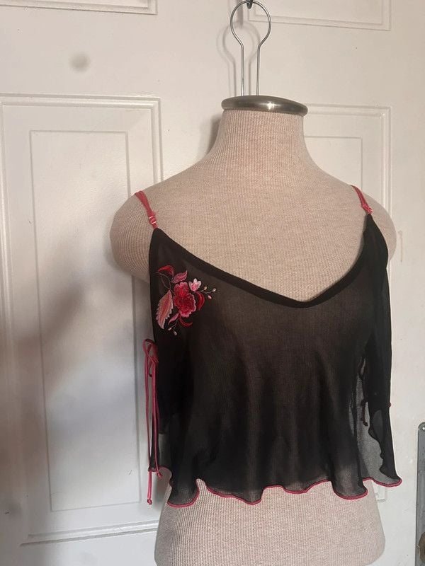 Sheer mesh camisole ties on the sides 2