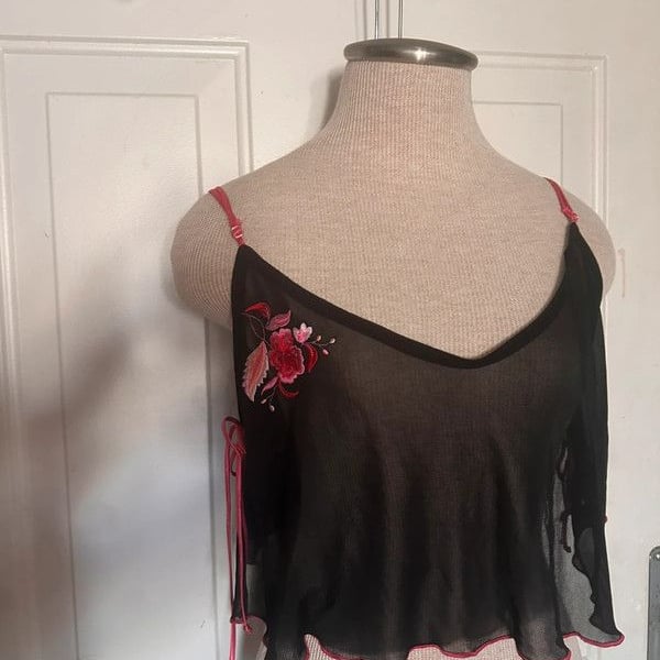 Sheer mesh camisole ties on the sides