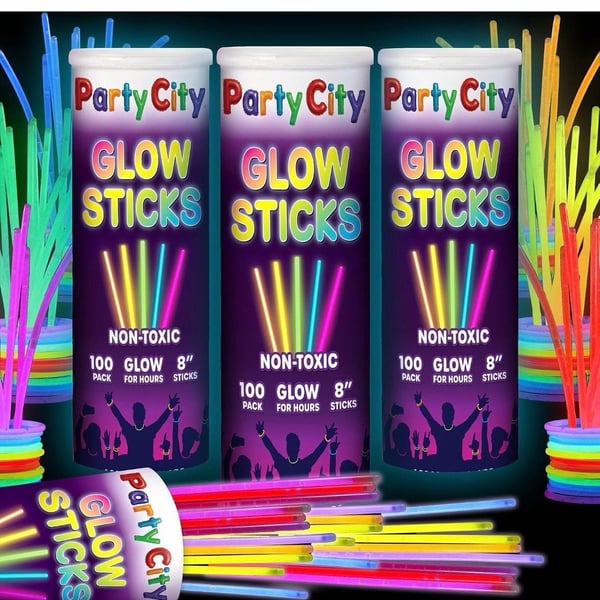 Party City 300 Glow Sticks Bulk Party Pack 8”– Neon Glow