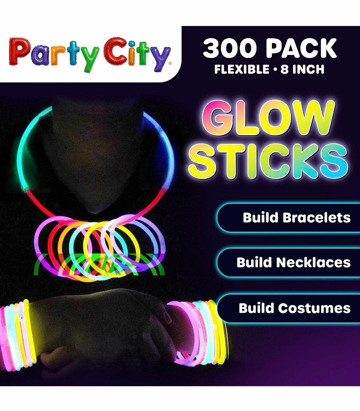 Party City 300 Glow Sticks Bulk Party Pack 8”– Neon Glow 3