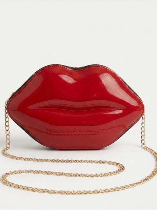 Glossy Red Lip-Shaped Crossbody Bag with Gold Chain 2