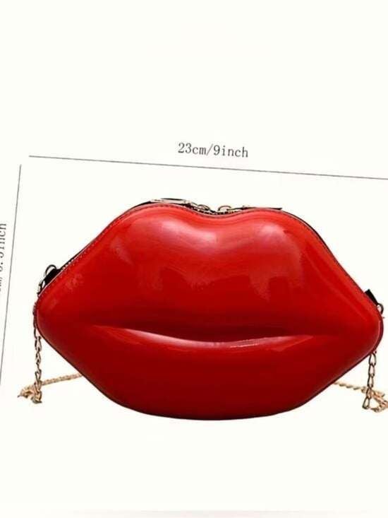Glossy Red Lip-Shaped Crossbody Bag with Gold Chain 3