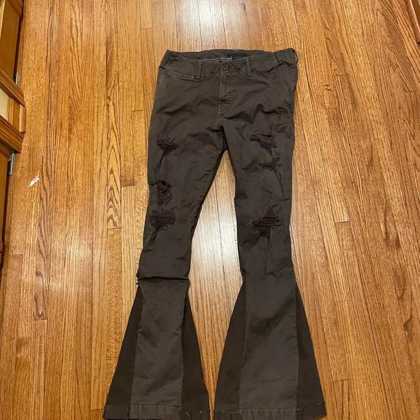 Aeropostale Slim Flare Pants Size 31/32 Reworked Distressed Brown