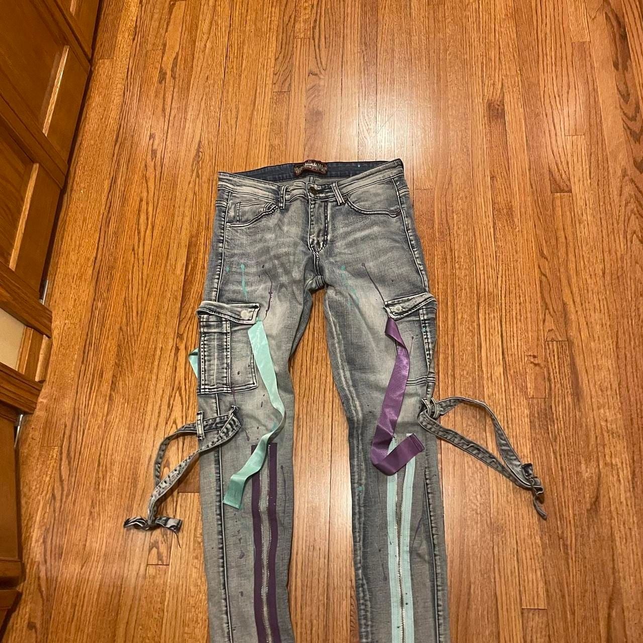 Denim City Cargo Jeans Grey Paint Splatter Size 30 Skinny 2
