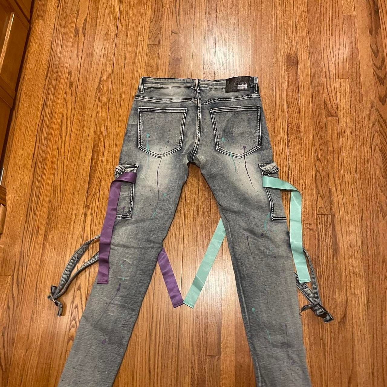 Denim City Cargo Jeans Grey Paint Splatter Size 30 Skinny 3
