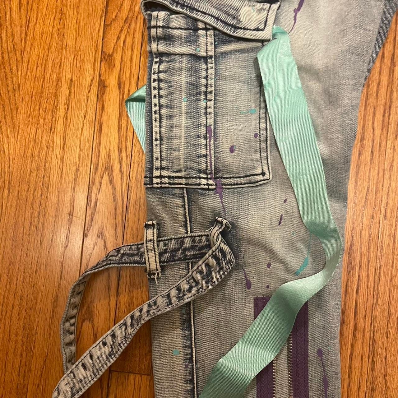 Denim City Cargo Jeans Grey Paint Splatter Size 30 Skinny 4
