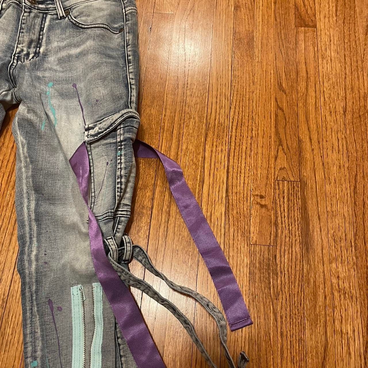 Denim City Cargo Jeans Grey Paint Splatter Size 30 Skinny 5