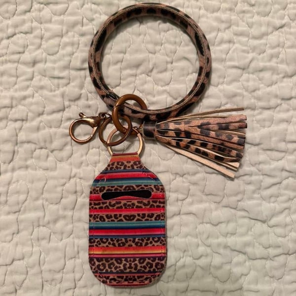 Western Leopard Print Wristlet Keychain with Serape Chapstick Holder