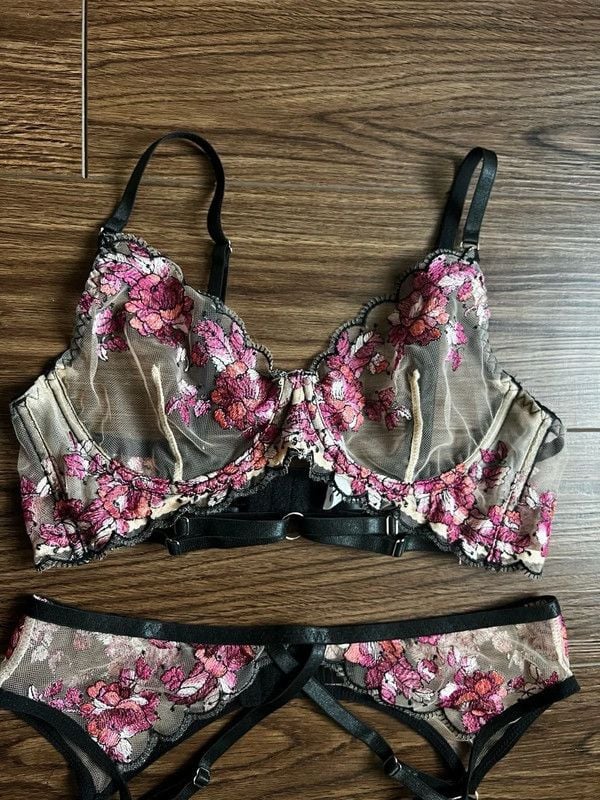 Hello LA Girl Lingerie Set Size M Floral Embroidered Sheer 2