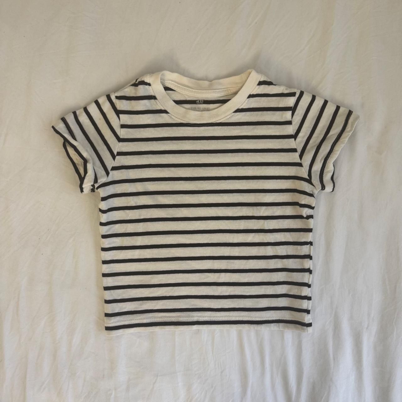 H&M Striped Crop Top Size 2T Black White 3