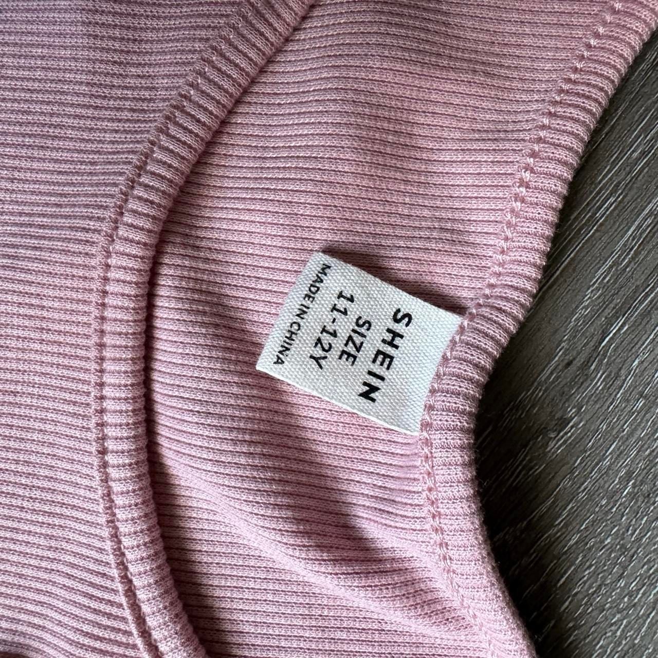 SHEIN Pearl Embellished Puff Sleeve Top Size 11-12Y Pink Ribbed 4