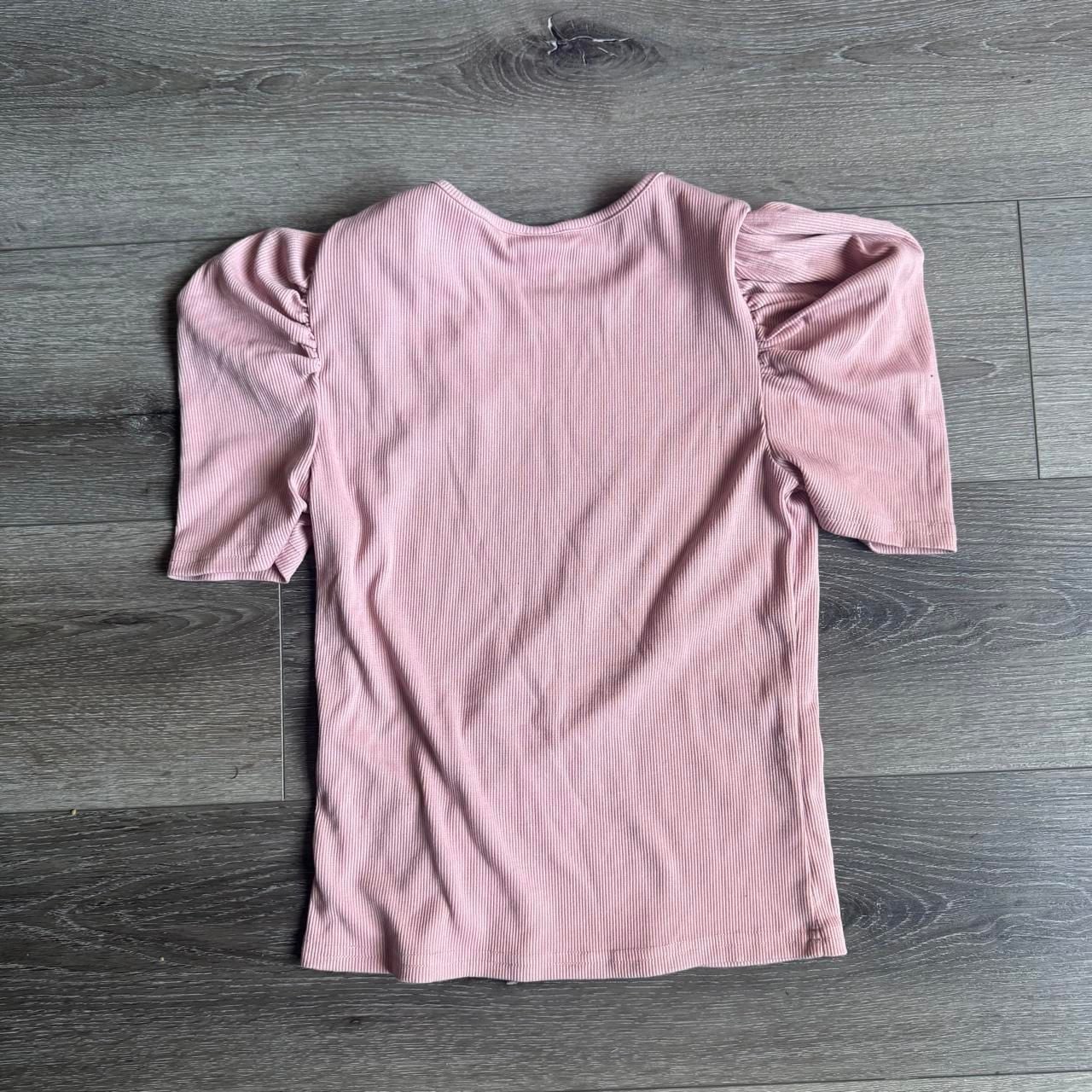 SHEIN Pearl Embellished Puff Sleeve Top Size 11-12Y Pink Ribbed 5