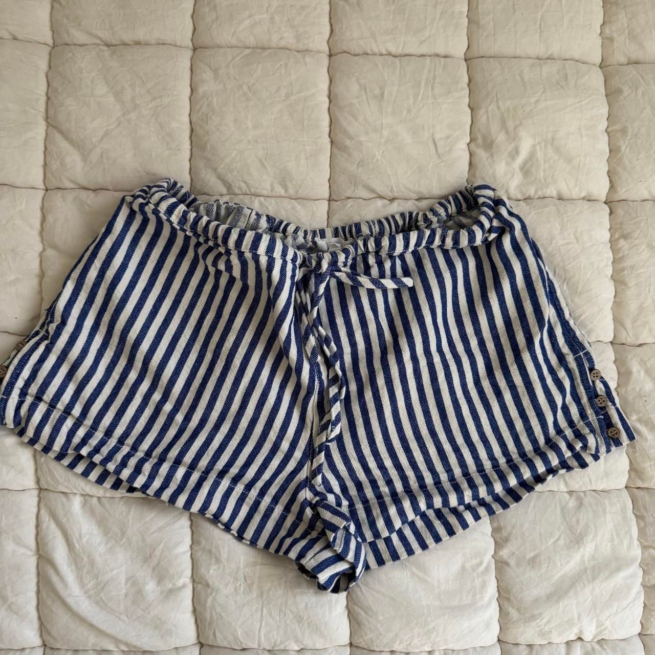Cali 1850 Striped Shorts Size M Blue White Tie Waist Nautical 2