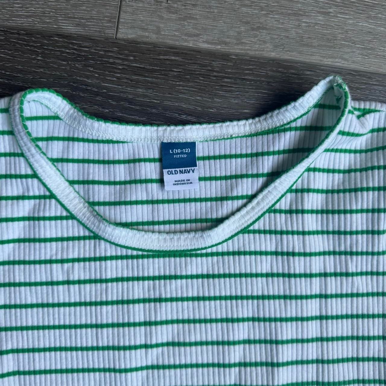 Old Navy Striped Lettuce Edge Fitted T-Shirt Size L (10-12) Green White 4