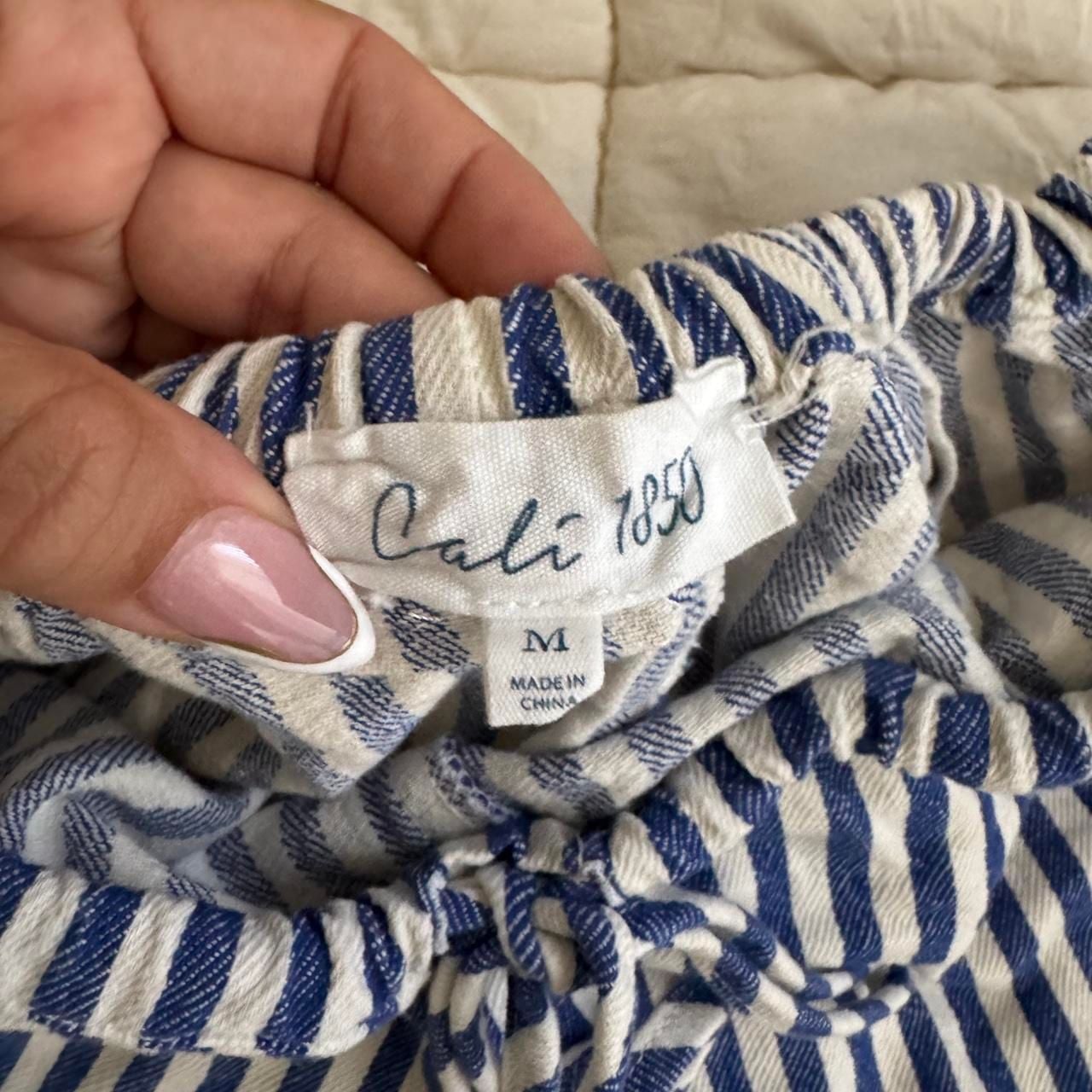 Cali 1850 Striped Shorts Size M Blue White Tie Waist Nautical 6