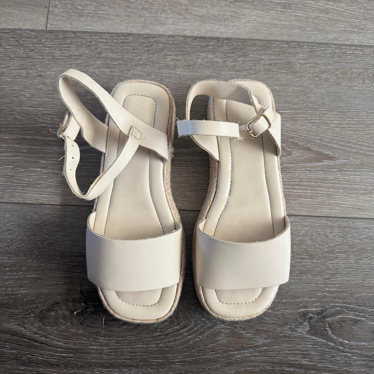 Zara Cream Leather Platform Sandals Size 32 Woven Sole 2