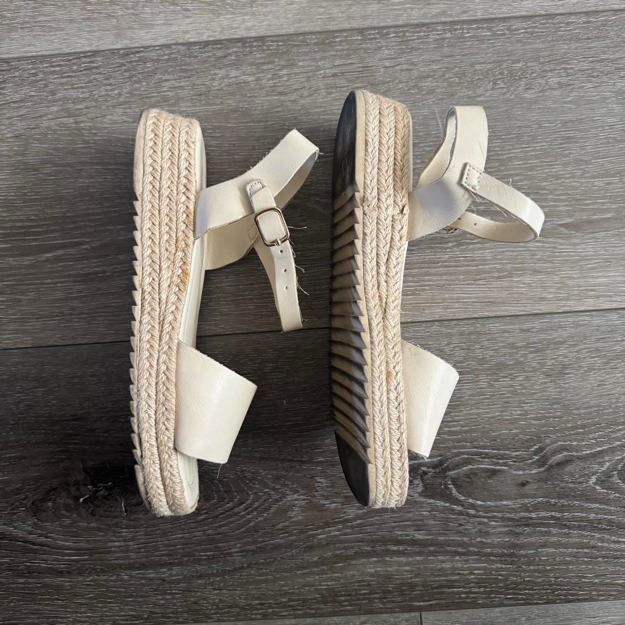 Zara Cream Leather Platform Sandals Size 32 Woven Sole 3