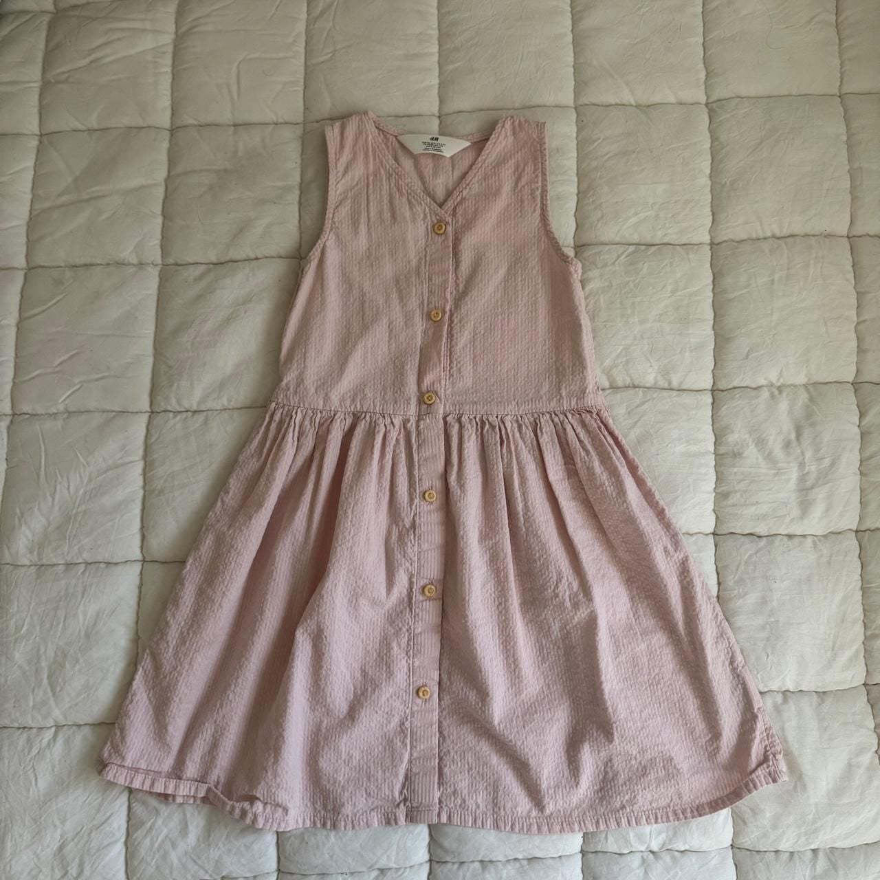 H&M Seersucker Dress Size US 5T Pink Sleeveless Button Front 2