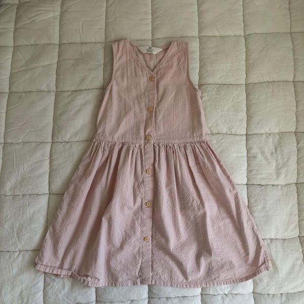 H&M Seersucker Dress Size US 5T Pink Sleeveless Button Front