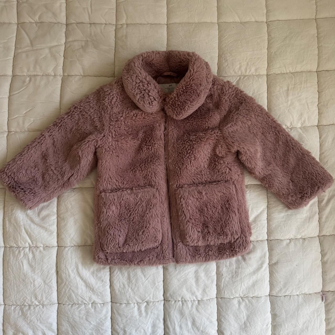 H&M Faux Fur Jacket Size 3-4T Dusty Pink 2