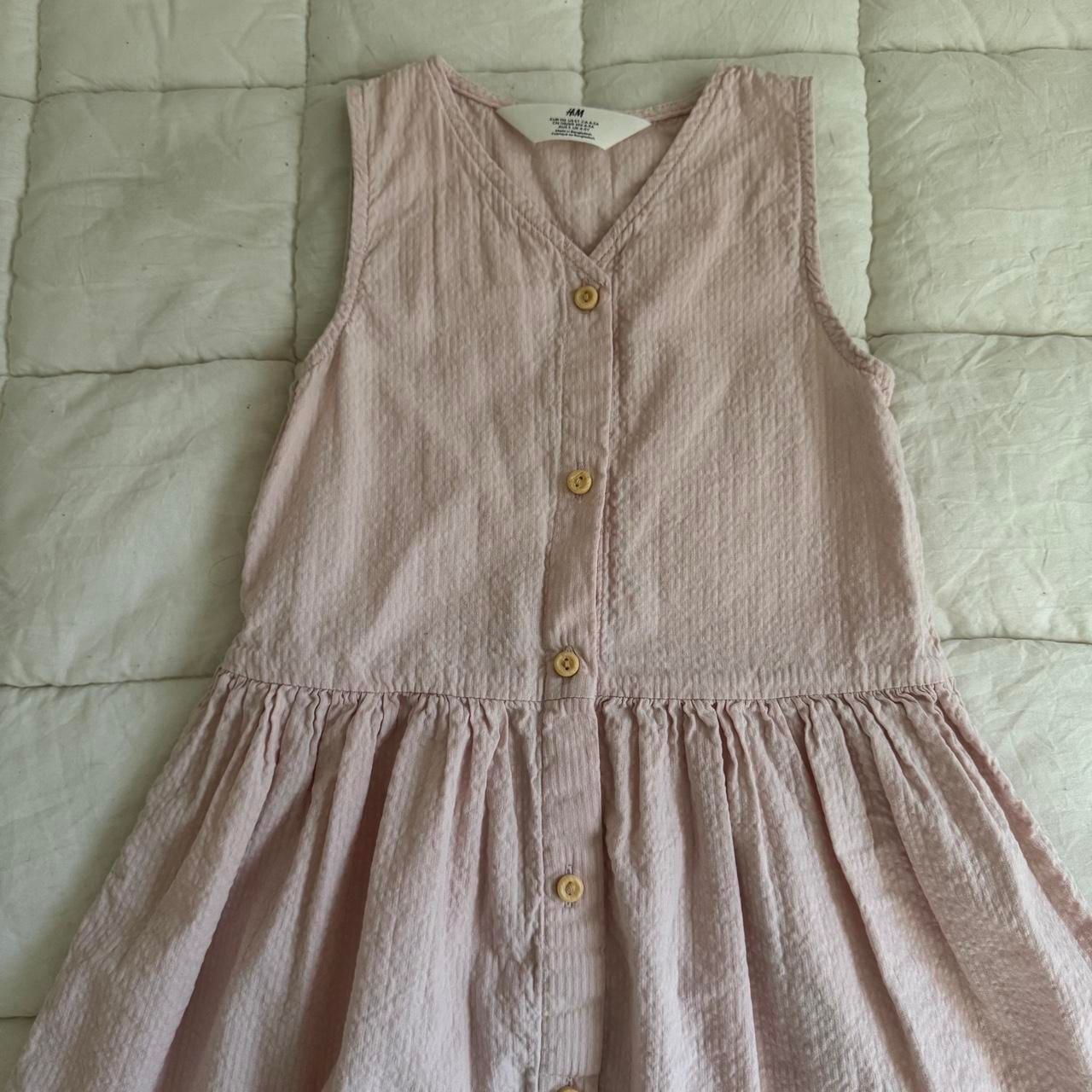 H&M Seersucker Dress Size US 5T Pink Sleeveless Button Front 3
