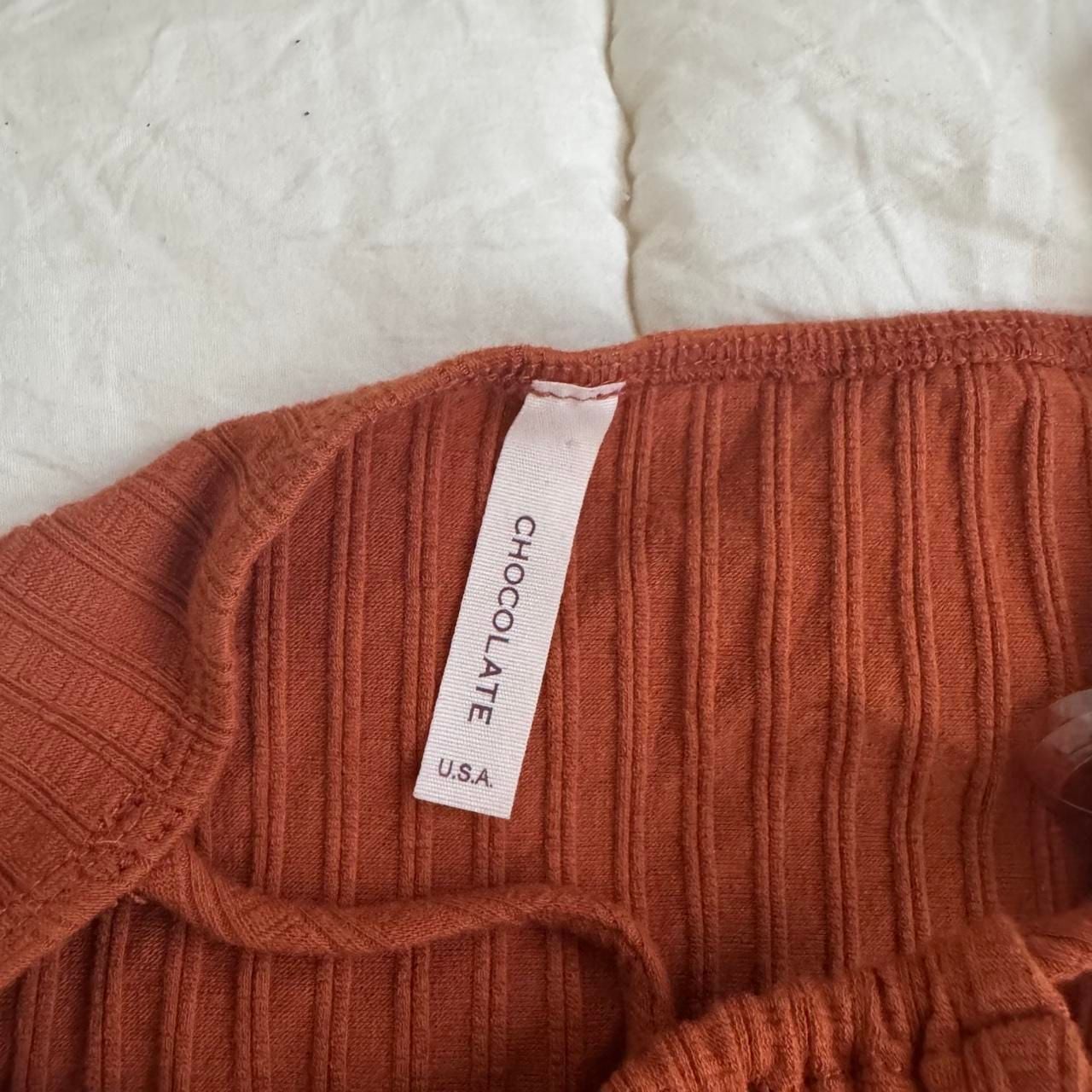 Chocolate Ribbed Knit Mini Dress Size M Rust Orange Tie Front 5