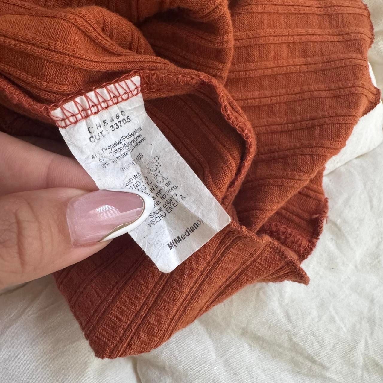 Chocolate Ribbed Knit Mini Dress Size M Rust Orange Tie Front 6