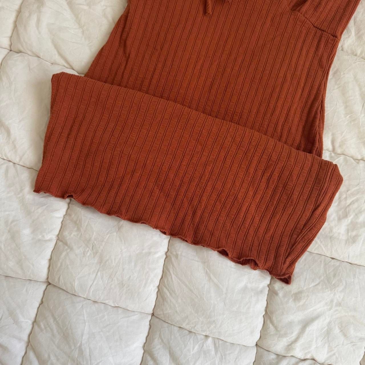 Chocolate Ribbed Knit Mini Dress Size M Rust Orange Tie Front 7