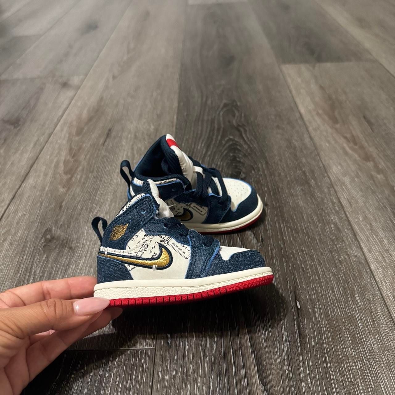 Jordan 1 Mid SE TD Size 4C Navy White Red Gold Sneakers 5