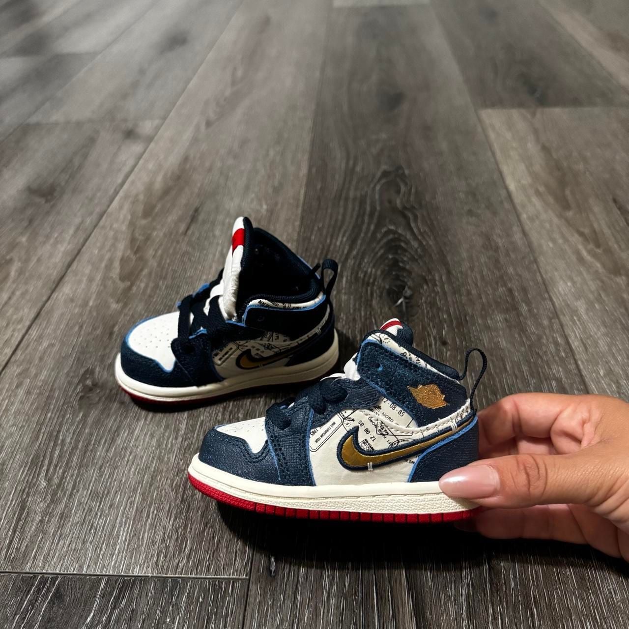 Jordan 1 Mid SE TD Size 4C Navy White Red Gold Sneakers 6