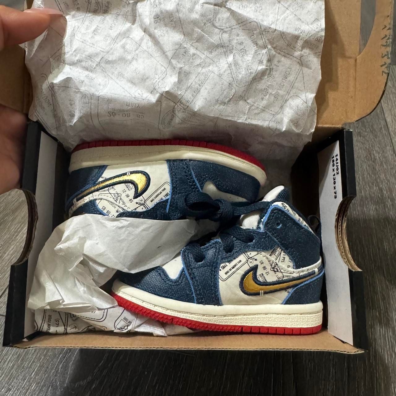Jordan 1 Mid SE TD Size 4C Navy White Red Gold Sneakers 8