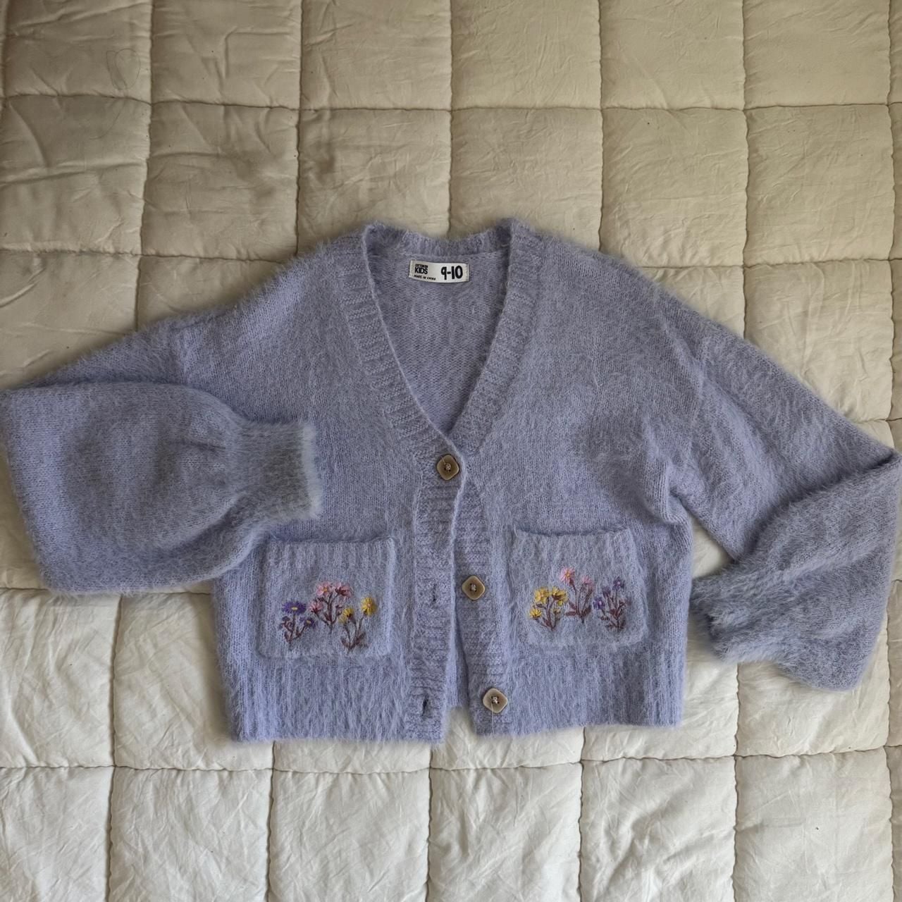 Cotton On Kids Cardigan Size 9-10 Purple Floral Embroidered 2