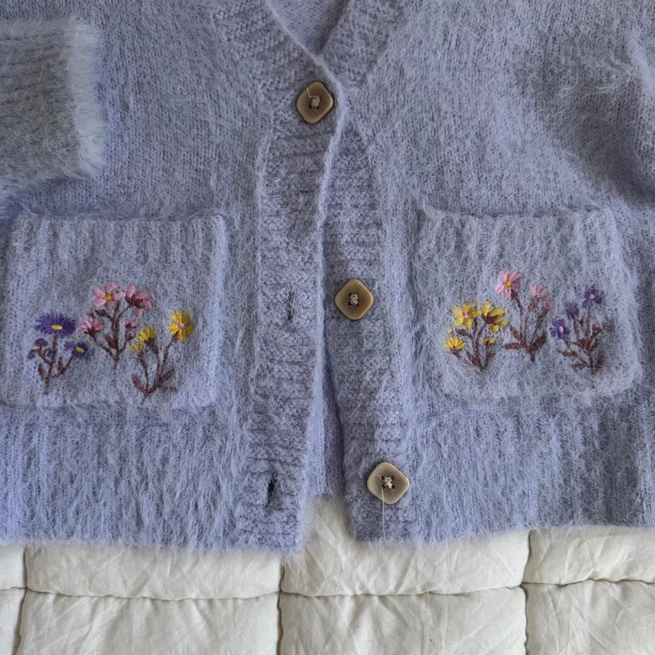 Cotton On Kids Cardigan Size 9-10 Purple Floral Embroidered 4