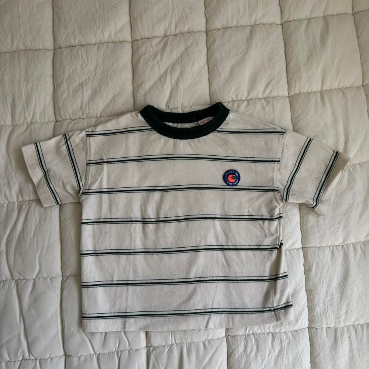 Zara Striped Baby Tee 2 Years 92 cm White Green Ringer Shirt 3