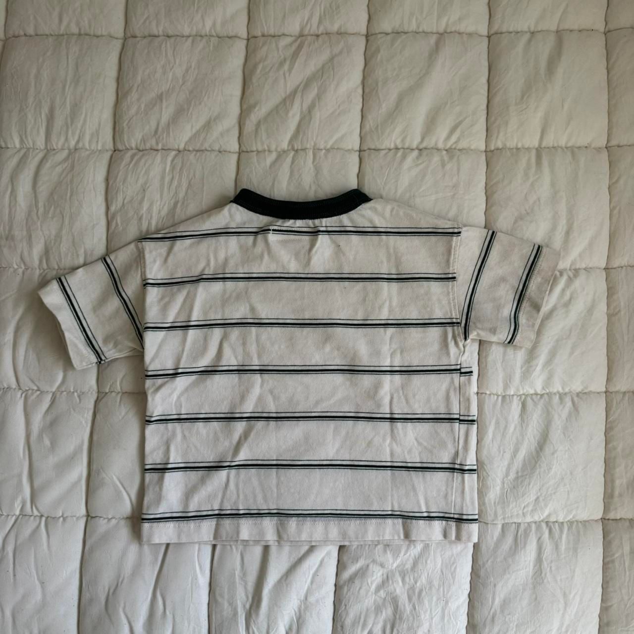 Zara Striped Baby Tee 2 Years 92 cm White Green Ringer Shirt 5