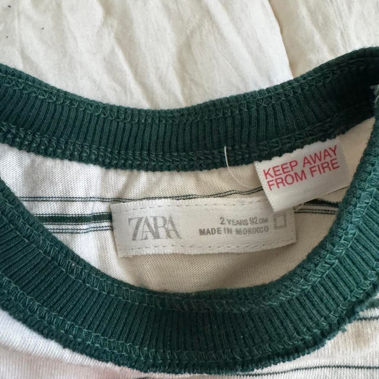 Zara Striped Baby Tee 2 Years 92 cm White Green Ringer Shirt 7