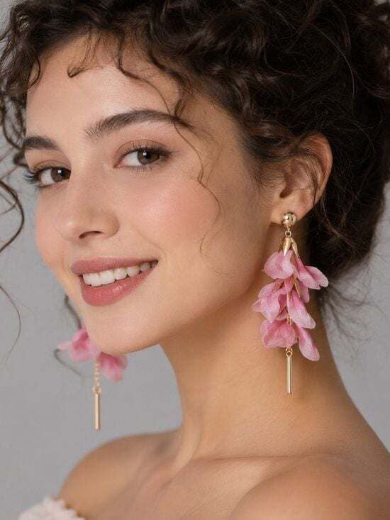 Pink Petal Drop Earrings | Floral Statement Dangle Earrings for Women 2