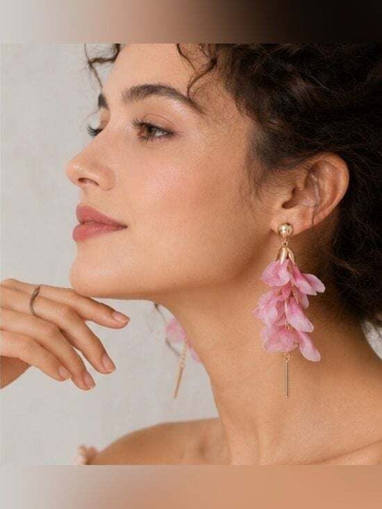Pink Petal Drop Earrings | Floral Statement Dangle Earrings for Women 3