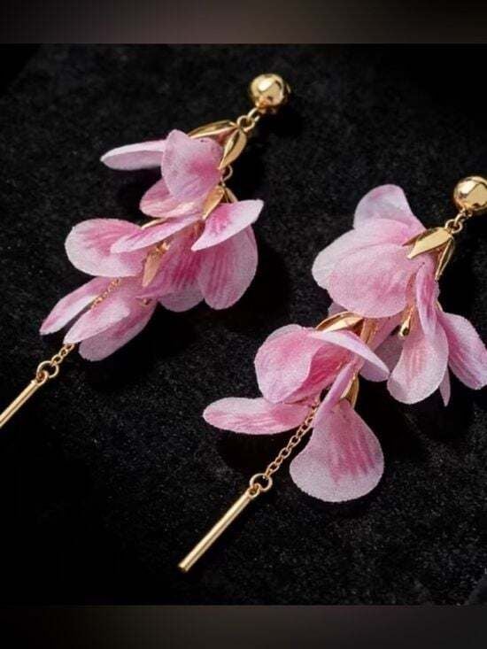 Pink Petal Drop Earrings | Floral Statement Dangle Earrings for Women 4