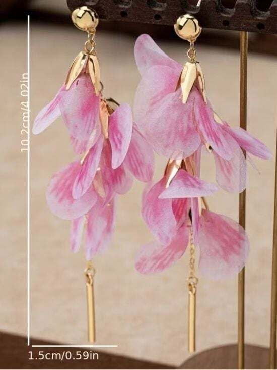 Pink Petal Drop Earrings | Floral Statement Dangle Earrings for Women 5