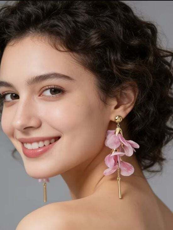 Pink Petal Drop Earrings | Floral Statement Dangle Earrings for Women 6