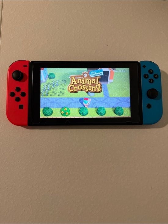 Nintendo Switch Console with Neon Red & Neon Blue Joy-Con + Animal Crossing Game 7