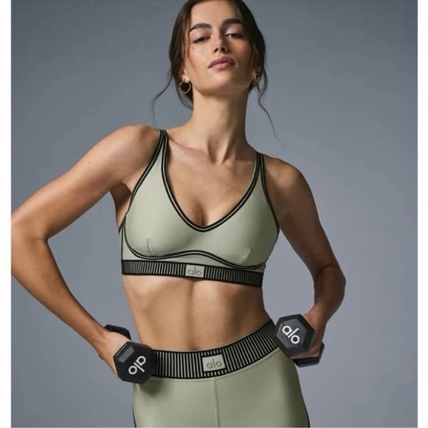 ALO Yoga Olive Green Sports Bra with Black Trim
