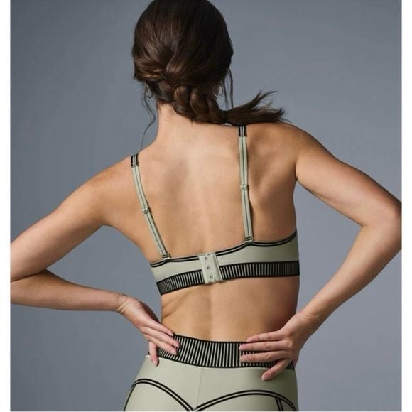 ALO Yoga Olive Green Sports Bra with Black Trim 4