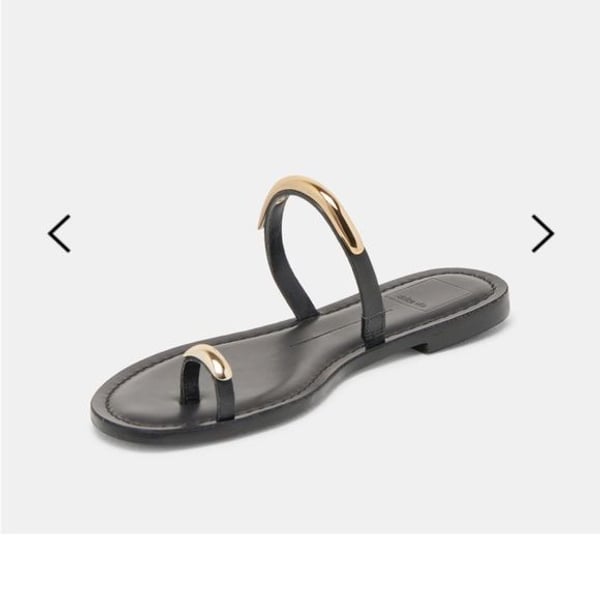 Dolce Vita Black Leather Gold Accent Toe-Ring Slide Sandals