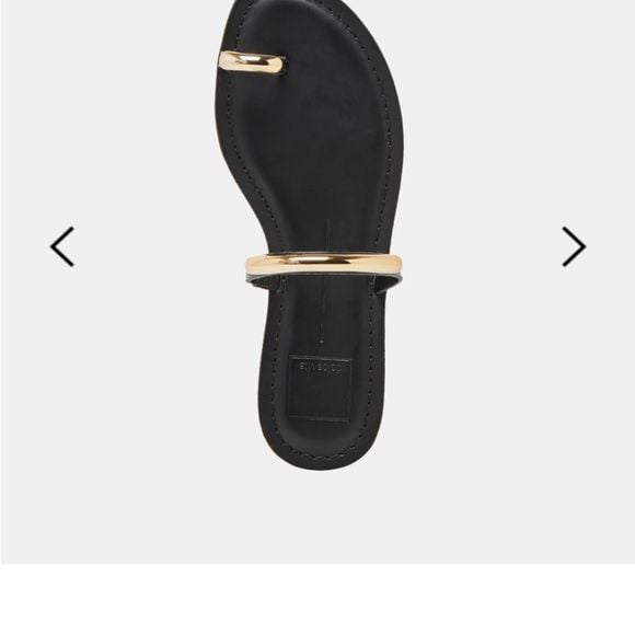 Dolce Vita Black Leather Gold Accent Toe-Ring Slide Sandals 3