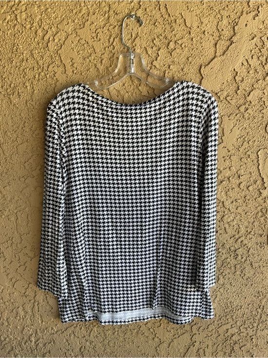 Wearever Collection Black White Houndstooth Long Sleeve Top Size Small 2