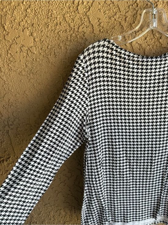 Wearever Collection Black White Houndstooth Long Sleeve Top Size Small 3
