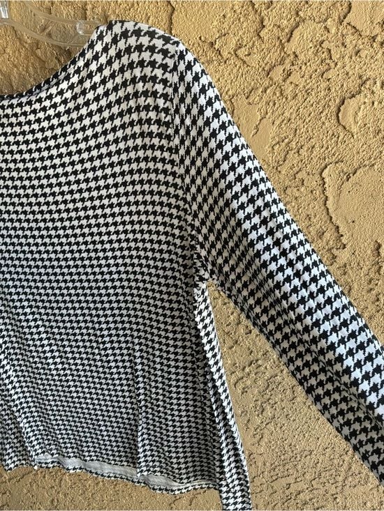 Wearever Collection Black White Houndstooth Long Sleeve Top Size Small 4